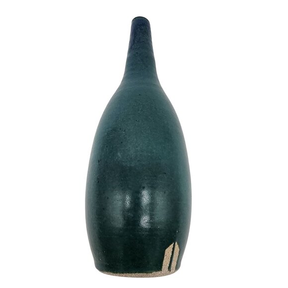 Signed LG Art Pottery Flared Vase Dark Green - Picture 1 of 5